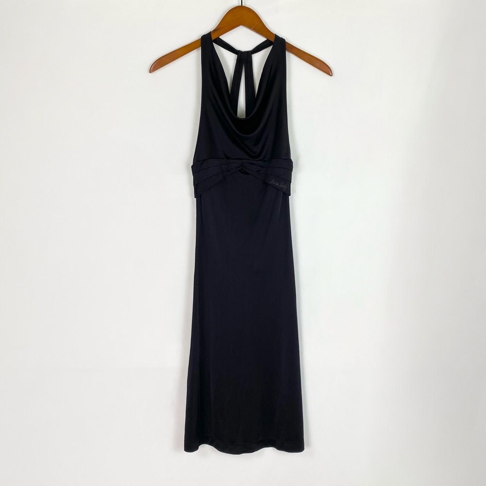 Miss Sixty Drape Sleeveless Midi Dress Size Small‎ Embroidered Black